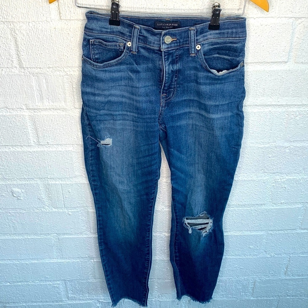 Lucky Brand Mid Rise Super Skinny Ava Raw Hem Denim Jeans sz 6